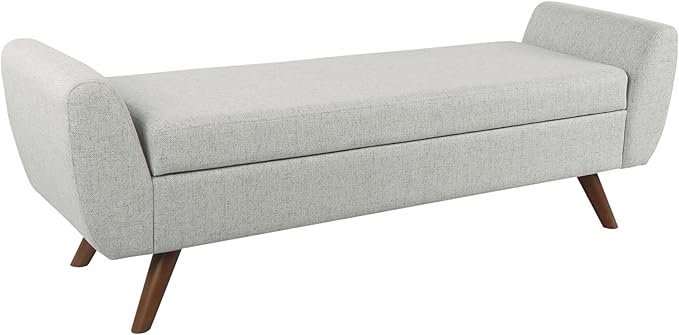 HomePop Modern Storage Bench with Wood Legs |Homepop Home Décor|Bench with Storage for Living Room & Bedroom - Light Gray Woven