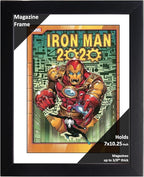 Creative Picture Frames 7 x 10.25 Magazine Comic Book Frame with Full-Strength Glass, Holds Up To A 1/4" Thick Media with Installed Hangers for Easy Mounting, 8x12 Black Frame with White Mat