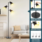 Tree Floor Lamp for Living Room, Industrial 3-Light Standing Lamp with 3 LED Bulbs, Adjustable Rotation Heads, Standing Tall Pole Lamp Farmhouse Rustic Reading Lamps for Bedroom Office (Black)