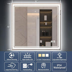32“ x 32” LED Mirror for Bathroom Bathroom Mirror with Lights Front and Backlit LED Bathroom Mirror Anti-Fog Dimmable 3 Colors Smart Mirror Memory Function Wall Mounted