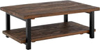Pomona Rustic Industrial 2-Tier Rectangular Coffee Table – 48” Solid Wood Top with Shelf, Metal Legs, and Reclaimed Finish – Farmhouse Style Living Room Furniture