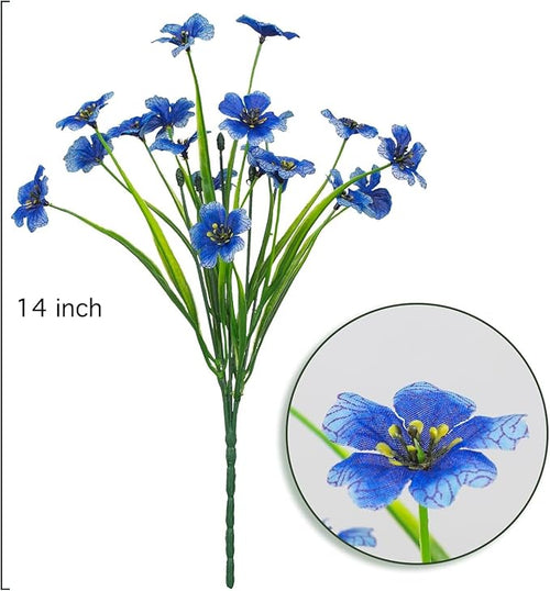 12Pcs UV Resistant Artificial Flowers Artificial Violet Outdoor Decor Realistic Faux Plants Silk Flowers No Fade for Patio Hanging Baskets Garden Pots Farmhouse Yard (Blue)