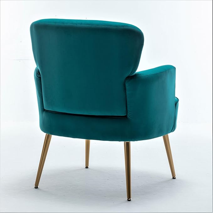 Trendy Velvet Accent Chair with Gold Metal Legs, Upholstered Armchair for Small to Mid-Size Spaces, Modern Living Room, Bedroom, Vanity Desk and Entryway, Greenish Blue