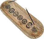 VANIYA CRAFTS® Wooden Handmade Symbols Design Boat Shape Incense Holder Stand Insence Tray for Home Decor Restaurant (11X4, Natural Black)