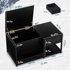 SINPAID Coffee Table with Storage, Rectangular Coffee Tables for Living Room, Modern Coffee Table with Hidden Storage Compartment and Adjustable Shelves, Black