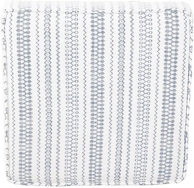 HomePop Home Decor | K7342-F2359 |Classic Square Storage Ottoman with Lift Off Lid | Ottoman with Storage for Living Room & Bedroom, Blue Stripe Large