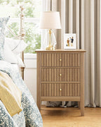 Fluted Nightstand, Farmhouse Night Stand with 3 Drawers, Mid Century Modern Side Accent Table,Bedside End Table for Bedroom, Living Room, Natural