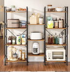 Furologee Triple 4 Tier Bookshelf, Bookcase with 11 Open Display Shelves, Wood and Metal Shelf Storage Organizer,Industrial Wide Shelving Unit for Living Room,Home Office,Rustic Brown