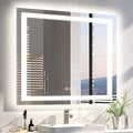 36"x36" Square LED Bathroom Mirror (Front and Backlit), Anti-Fog Vanity Mirror with Lights, Stepless 3 Colors Dimmable Smart Lighted Mirror(Horizontal/Vertical)