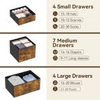GarveeHome 15 Drawers Dressers, Chest of Drawers with Wood Tabletop, Metal Frame, Storage Organizer Unit with Fabric, Tall Dressers for Bedroom Living Room Hallway Entryway, Rustic Brown