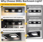 OKELI Bathroom Light Fixtures, Matte Black Vanity Light Modern LED Acrylic Lighting Fixtures, Bathroom Accessories Dimmer Lamps, 3CCT, 22-inch