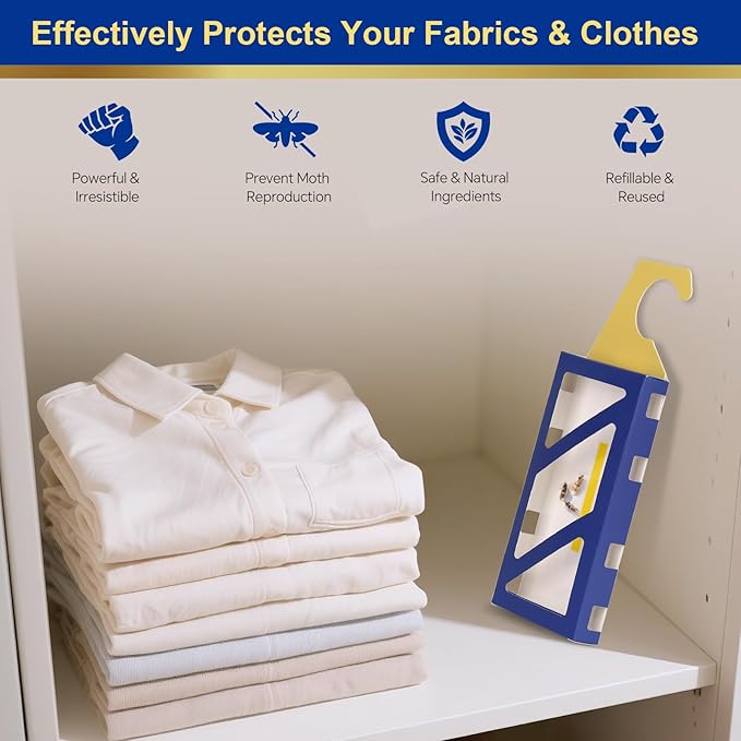 Clothes Moth Traps with Powerful Pheromones, Natural & Odor-Free Sticky Moth Traps for Clothes & Closets, Refillable 6-Pack