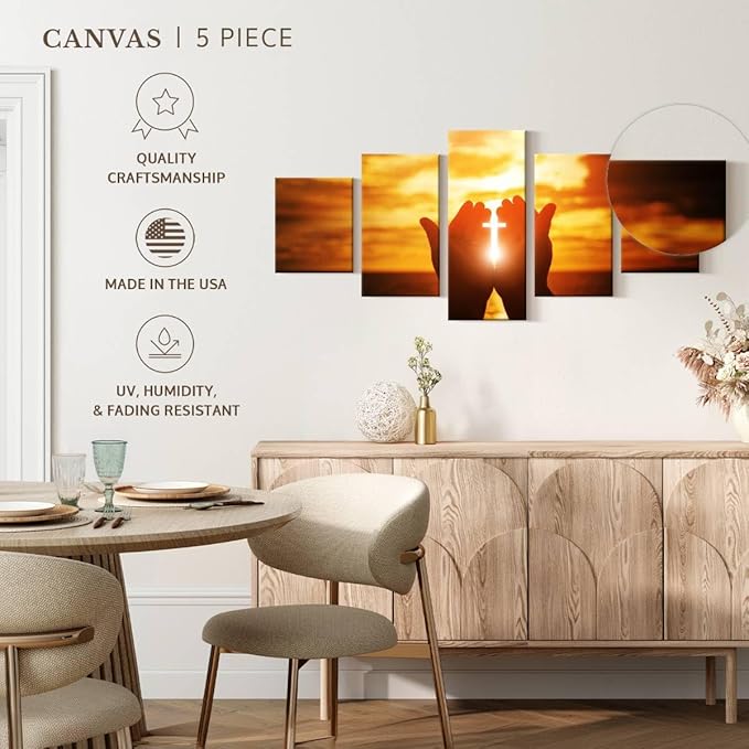 Elephant Stock Religion Wall Art Multi Piece Canvas - 5 Panel Christian Pictures Decor - Digital Design Canvas Print - Christian Wall Decor - 42" X 19"