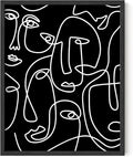 Y2K BOO Abstract Face Pattern UNFRAMED Wall Art Black Background White Continuous Line Drawing 11x14 Inch Heavyweight Paper Studio Home Decor Print