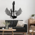 SIGNLEADER Metal Wall Art Decor - Electric Guitar with Wing Minimalist Modern Abstract Wall Sculpture Hanging Home Decoration for Living Room, Bedroom, Bathroom, Kitchen, Studio, Outdoor - 30" Black
