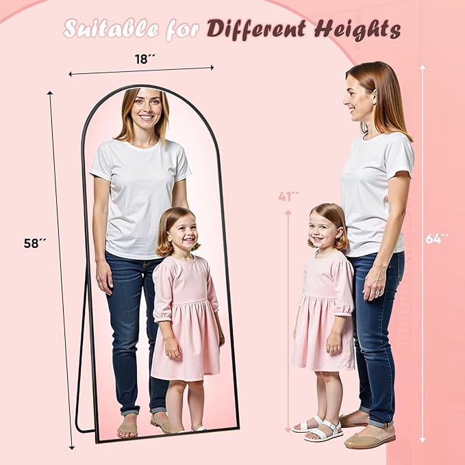 Full Length Mirror, 59" x 18" Arched Full Body Mirror Large Standing Floor Mirrors, Mirrors for Bedroom, Bathroom, Living Room Standing or Wall Leaning, Black