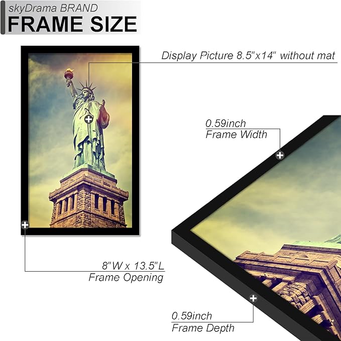 100% Solid Wood 8.5x14 Picture Frame, Black Frame for 8.5 x 14 Inch Picture Poster Photo, Light Weight 8.5 by 14 HQ Matte Black Frame for Wall - 1 Pack/Black/8.5"x14"