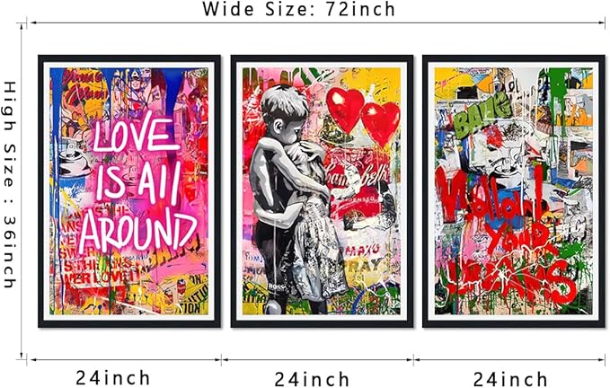 Novatique Graffiti Wall Art for Living Room Banksy Canvas Wall Art Graffiti Street Print Pictures for Bedroom Wall Decor,24" x 36" x 3pcs