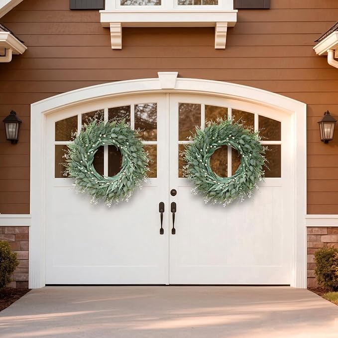 32" Eucalyptus Wreath for Front Door - Large Artificial Greenery Outdoor Wreath for Porch, Window,Farmhouse,Home,Holiday,Hanging Decor- Spring, Summer, Fall, All Seasons (Green)