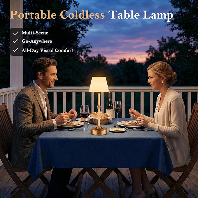 IP65 Waterproof Shower Lamp for Bathroom, Cordless Table Lamp Rechargeable Battery Operated, 3-Colors Dimmable Touch Lamp for Bathtub, Shower Light, Bath Light and Relaxing Routines, Set of 1