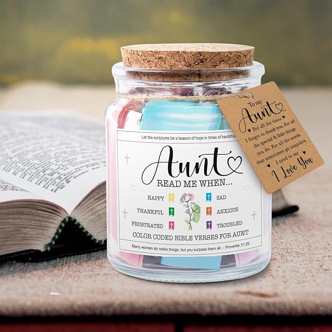 NewEleven Gifts For Aunt - Aunt Birthday Gifts From Niece, Newphew, Kids - Auntie Gift Ideas, Christian Gift For Aunt, Auntie - Bible Verse Jar