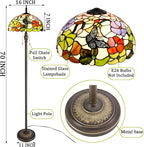 Tiffany Floor Lamp Stained Glass Lamp Standing Reading Light 16x16x70 Inch for Living Room (Butterfly Flowers)