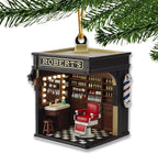 Personalized Barbershop Christmas Ornament, Custom Name Barber Shop Holiday Decor, Acrylic Flat Ornament Gift for Hairdresser & Stylist