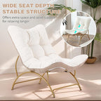 Welnow Accent Lounge Lazy Chair, Comfy Soft Leisure Metal Frame Reading Chair, Upholstered Thick Cushion Seated Recliner Sofa for Living Room, Bedroom, Dorm, Beige
