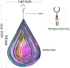 Wind Spinner Outdoor Metal 3D Wind Spinner Hanging Yard Garden Decor Gifts Stainless Steel Water Drop-Shaped Spinners with 360° Rotating Hook