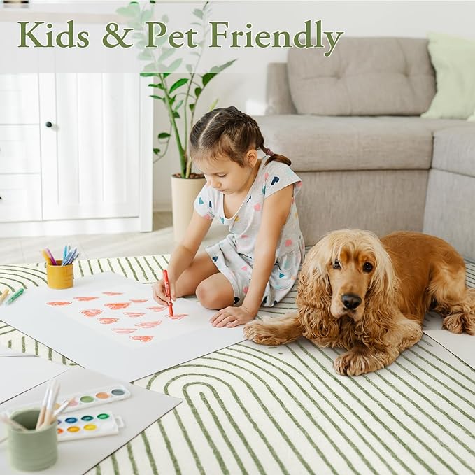 Lahome Rainbow 4x6 Area Rugs for Bedroom, Soft Washable Rugs for Entryway Ultra-Thin Modern Green Rug, Non-Slip Throw Rug Carpet for Kitchen Office Living Room(4'x6',Green)