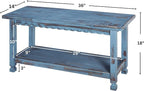Country Cottage Entryway Bench with Storage Shelf – 36 Inch Solid Wood Farmhouse Bench in Antique Blue Distressed Finish for Rustic Hallway or Living Room Accent by Alaterre Furniture
