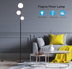 Fiqevs 3 Globe Mid Century Modern Floor Lamp, 3 x 800LM LED Bulbs Included, Matt Black Standing Lamp with Sphere Frosted Glass Shade, Vintage Retro Tall Pole Lamp for Living Room, Bedroom Office