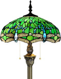 Tiffany Floor Lamp Stained Glass Lamp Standing Reading Light 16x16x70 Inch for Living Room (Green Dragonfly)