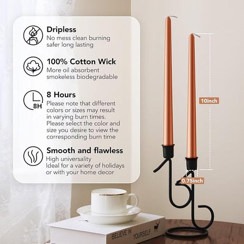 12-Inch Tall Dripless Taper Candles Set of 4 - Burnt Orange Tapered Candles, Perfect for Wedding,Dinner - Smokeless, Unscented, Long Burning - Hand Poured, Colored Tall Candlesticks
