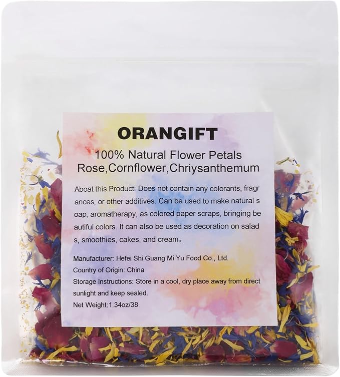 Dried Rose, Cornflower & Chrysanthemum Petals Mix – 1.34oz (38g), Natural Dried Flower Blend for Crafts, Soap Making, Candle Decoration, Resin Art & Potpourri