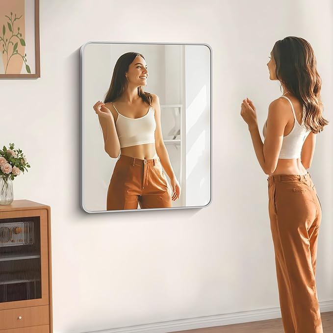 30" x 36"Bathroom Mirror, Silver Wall Mirror with Metal Frame, Decorative Rectangular Vanity Mirror for Bedroom Bathroom Living Room Entryway (Horizontal/Vertical)