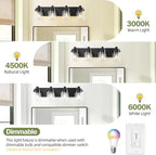 Bathroom Vanity Light, 4 Light Black Vanity Lights with Clear Glass Shade, Farmhouse Bathroom Vanity Lighting Fixtures Over Mirror for Living Room,E26