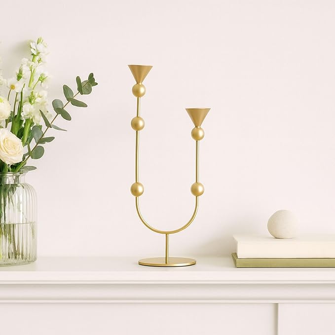 Modern Gold Double Taper Candle Holder – U-Shaped Metal Candlestick Holder for Table Centerpiece, Wedding & Holiday Décor – Elegant Minimalist Home Accent Gift by Uniquary