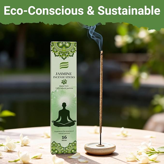Jasmine Incense Sticks Natural - 16 Sticks Handcrafted Jasmine Sticks for Relaxation, Meditation, Yoga, Spiritual Purification & Home Ambiance | inciensos aromaticos para la casa