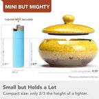 Ashtray with Lid for Outside Patio, Windproof Ash tray, Ceramic Smokeless Ashtray for Outdoor Home Office Tabletop Patio Outdoor Balcony, Yellow