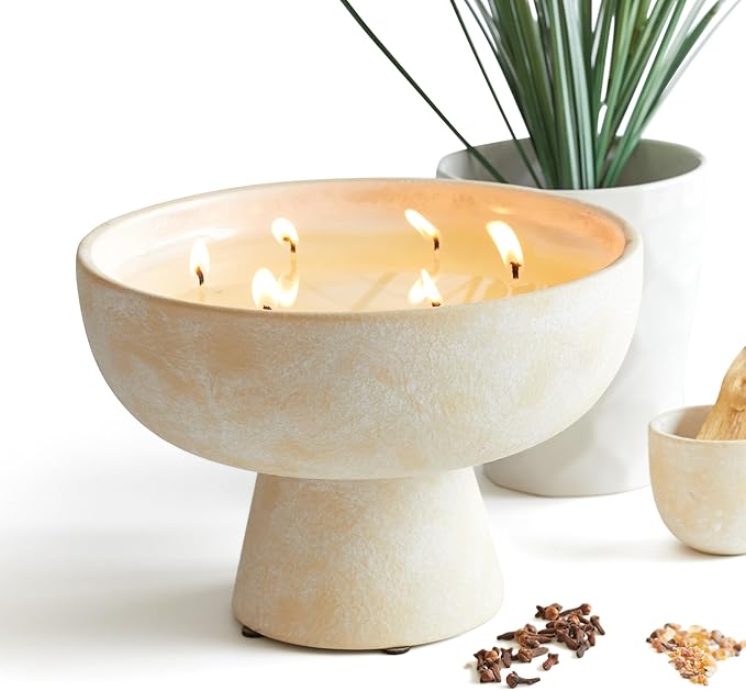 Blueme Spiritual Candle | Palo Santo & Vetiver | 6 Wick - Refillable Wellness Candle with Essential Oils, Hand Finished & Poured Soy Wax Blend Ceramic Vessel, Natural Cotton Wicks | Giant 45 oz