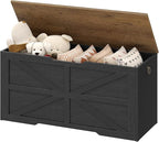 Storage Chest, 39.4" Wooden Storage Trunk, Modern Storage Bench with Safety Hinge, Toy Box, Farmhouse Style, for Bedroom, Living Room, Walnut and Black MCW10BL