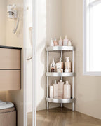 Nieifi Corner Shower Caddy Stand-4 Tier Rustproof Anodized Aluminum Standing Shower Organizer-Shower Caddy Corner-Dual Stability to Anti-Shaking-Height-Adjustable Legs for Uneven Surfaces-Silver