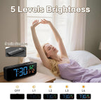 Netzu 3-in-1 Digital Clocks for Living Room with Temperature, Date & Time Display - 4 Levels Birghtness, 3 Volumes, Small & Compact Plug-in Alarm Clock for Bedroom, Office (Blue)