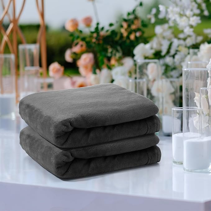 Tinideya 12 Pcs Flannel Fleece Throw Blanket Bulk 50 x 60 Inch Soft Fleece Blanket Warm Throw Blanket Coral Blankets for Couch Sofa Home Wedding Gifts Season (Dark Gray)