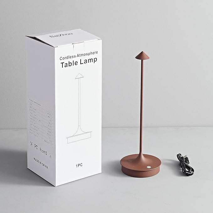 Cordless Table Lamps Rechargeable, LED Desk Lamp 4000mAh Battery Operated Outdoor Waterproof Portable Touch Dimmable Table Light for Patio/Restaurant/Bar/Indoor (Brown-1PC)