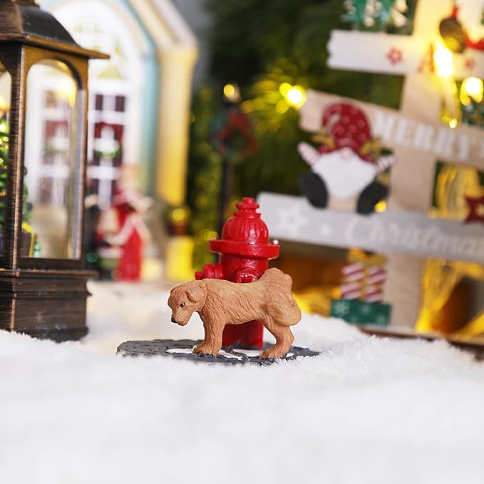NINIPAPA Christmas Village Accessories Fire Hydrant for Christmas Village Santa's Sets Resin Figurines Puppy Statue for Santa Ornaments and Christmas Decoration