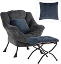 Lazy Chair with Ottoman, Large Blue Gray Lounge Accent Chair with Ottoman and FA Throw Pillow, Comfy Plush Reading Chair for Living Room Bedroom Dorm Room Office Apartment Relaxing Use