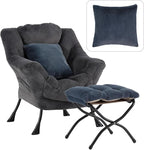 Lazy Chair with Ottoman, Large Blue Gray Lounge Accent Chair with Ottoman and FA Throw Pillow, Comfy Plush Reading Chair for Living Room Bedroom Dorm Room Office Apartment Relaxing Use