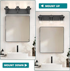 Bathroom Lighting Fixtures Over Mirror, Square Design & Rectangle Large Backplate, 3 Lights Morden Vanity Lighting Fixtures, Bathroom Light Fixtures for Bathroom/Living Room/Bedroom, Black